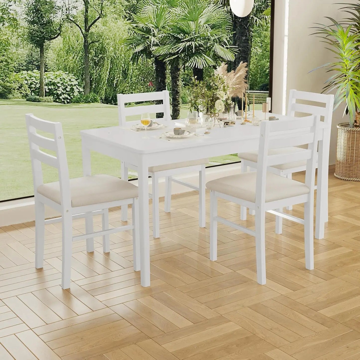 DAFIFY Contemporary Solid Wood Dining Table Collection Featuring Cushioned Chairs