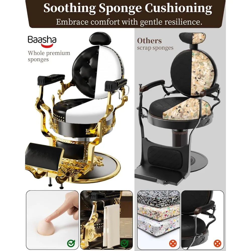 ZHUOTING Retro Barber Chair Vintage Style Heavy Duty Reclining