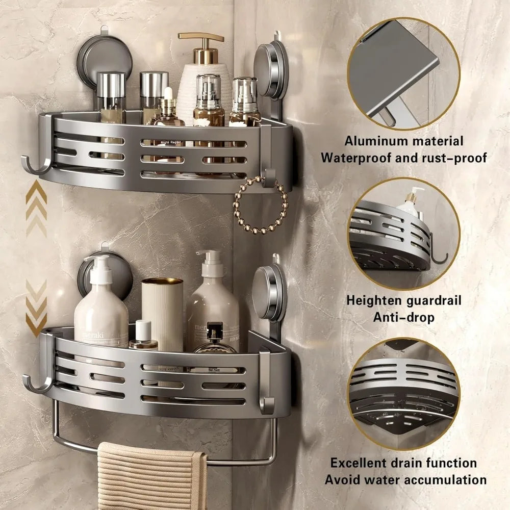 DAFIFY PremiumAnodized Aluminum Corner Shower Caddy Suction Cup Organizer Storage