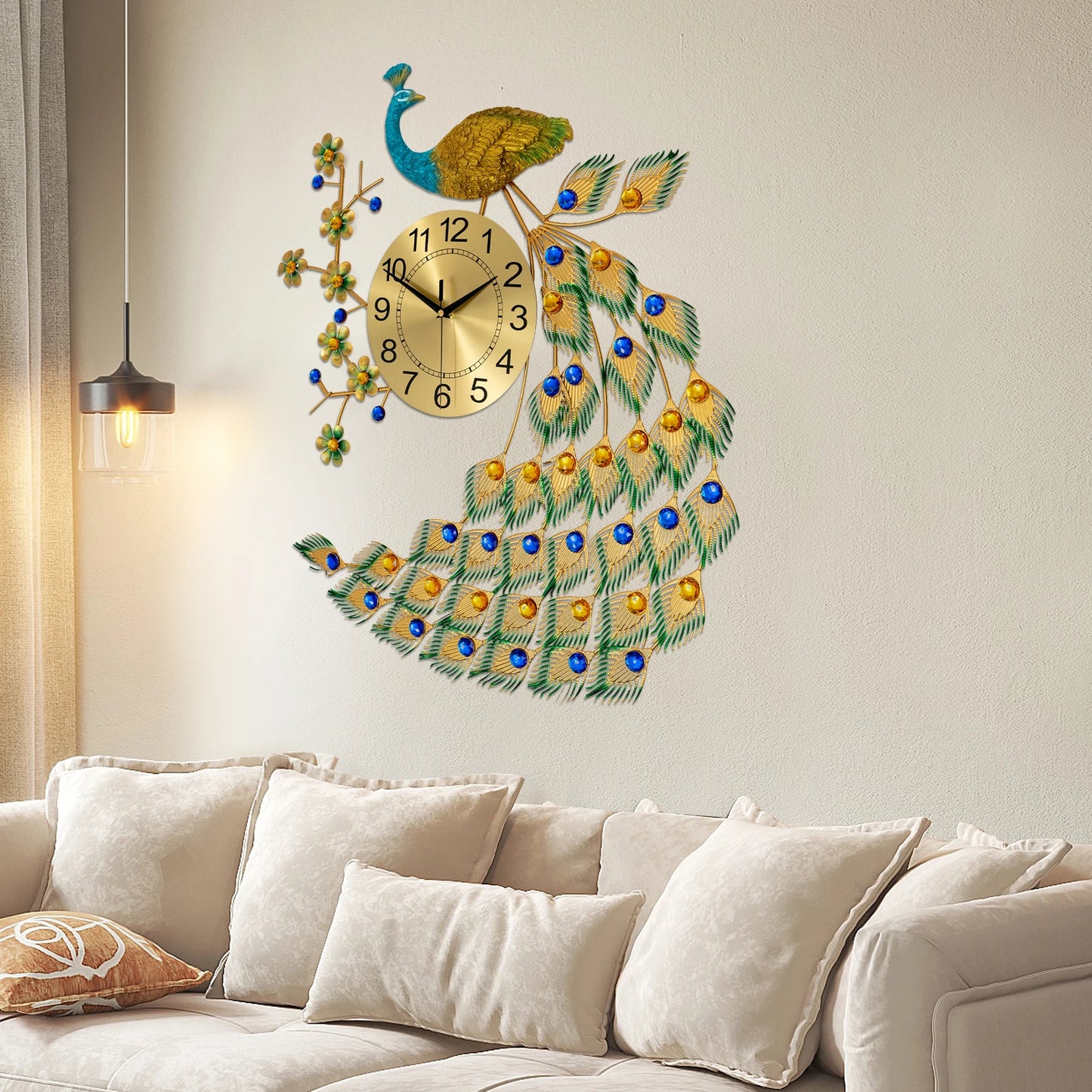 Iron Peacock Quartz Wall Clock for Living Room Decor
