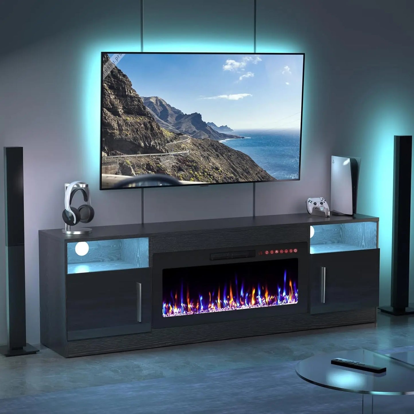 ZHUXIANG TV Stand With Fireplace Electric Entertainment Console