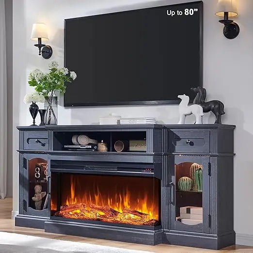 LZJV Farmhouse Electric Fireplace TV Stand Entertainment Center