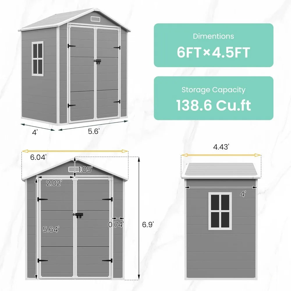 Outdoor Resin Storage Shed With Lockable Door For Garden Tools And Equipment Storage
