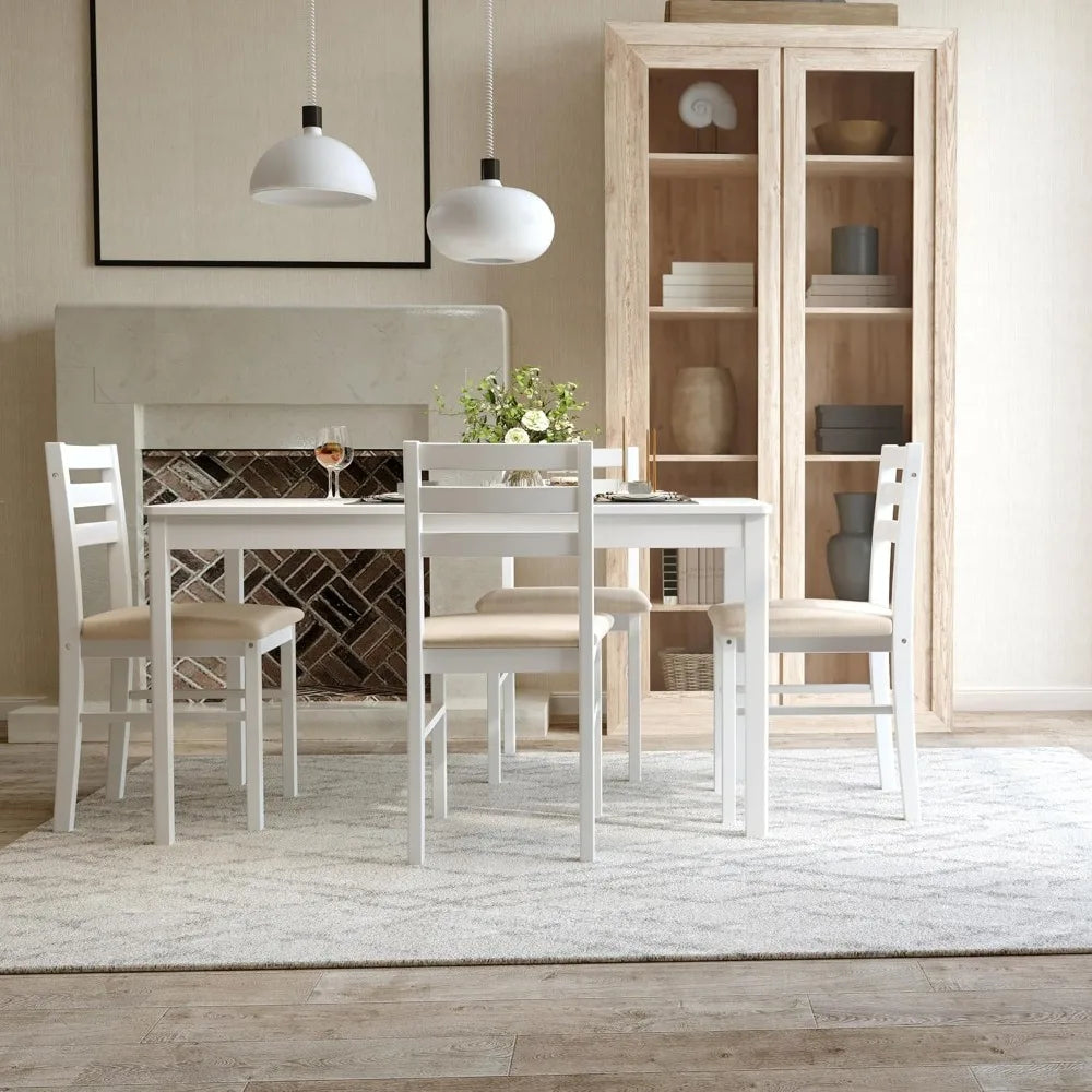 DAFIFY Contemporary Solid Wood Dining Table Collection Featuring Cushioned Chairs