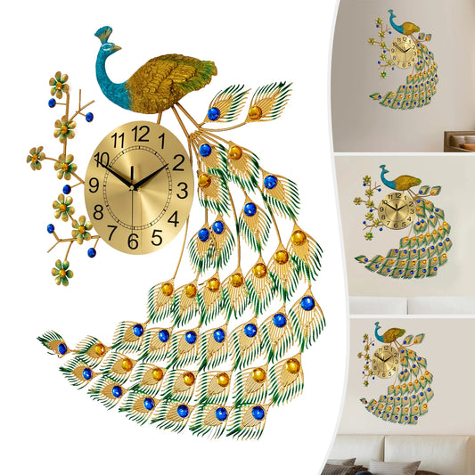 Iron Peacock Quartz Wall Clock for Living Room Decor