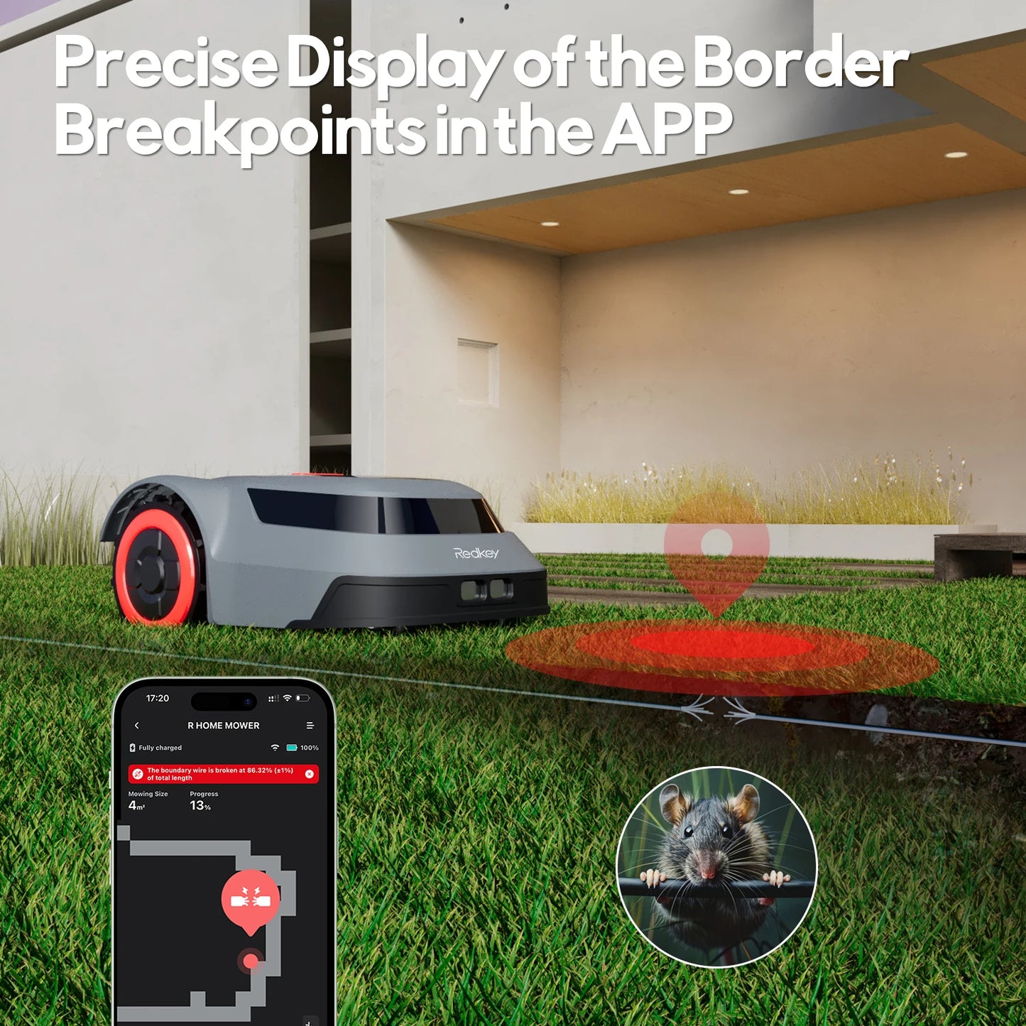 Redkey CTOF Robotic Lawn Mower MGC800 MGC1000 With App Control and Cable Break Detection