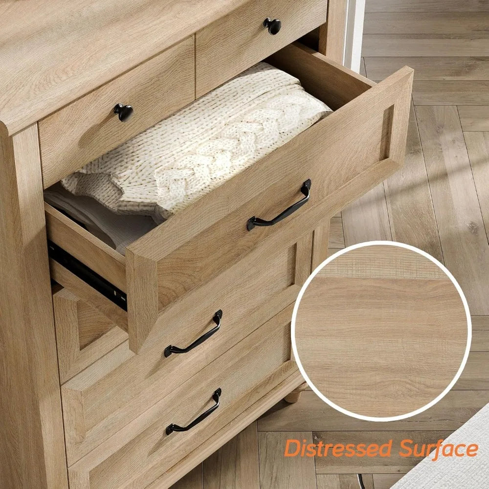 Oak Dresser With 5 Drawers For Bedroom Modern Wood Storage