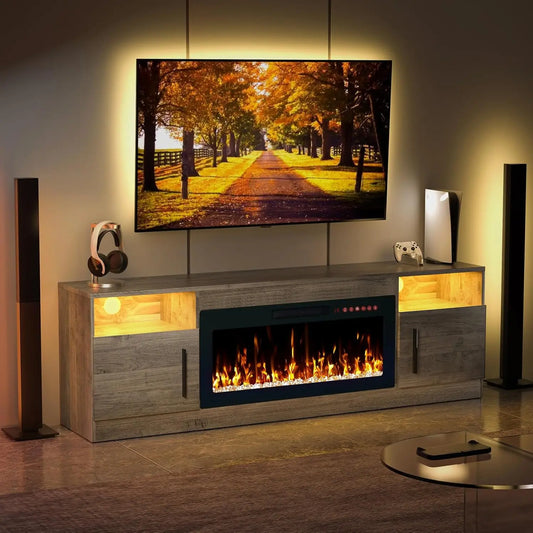 ZHUXIANG TV Stand With Fireplace Electric Entertainment Console