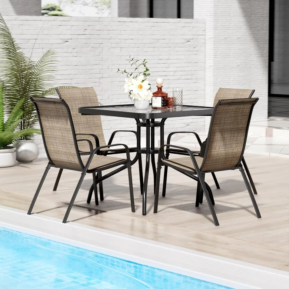 ZHUOTING Patio Dining Set 5 Pieces All Weather Outdoor Furniture With Stackable Textilene Chairs