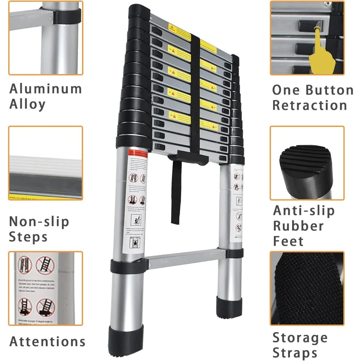 Collapsible Aluminum Extension Ladder For Home And RV Use