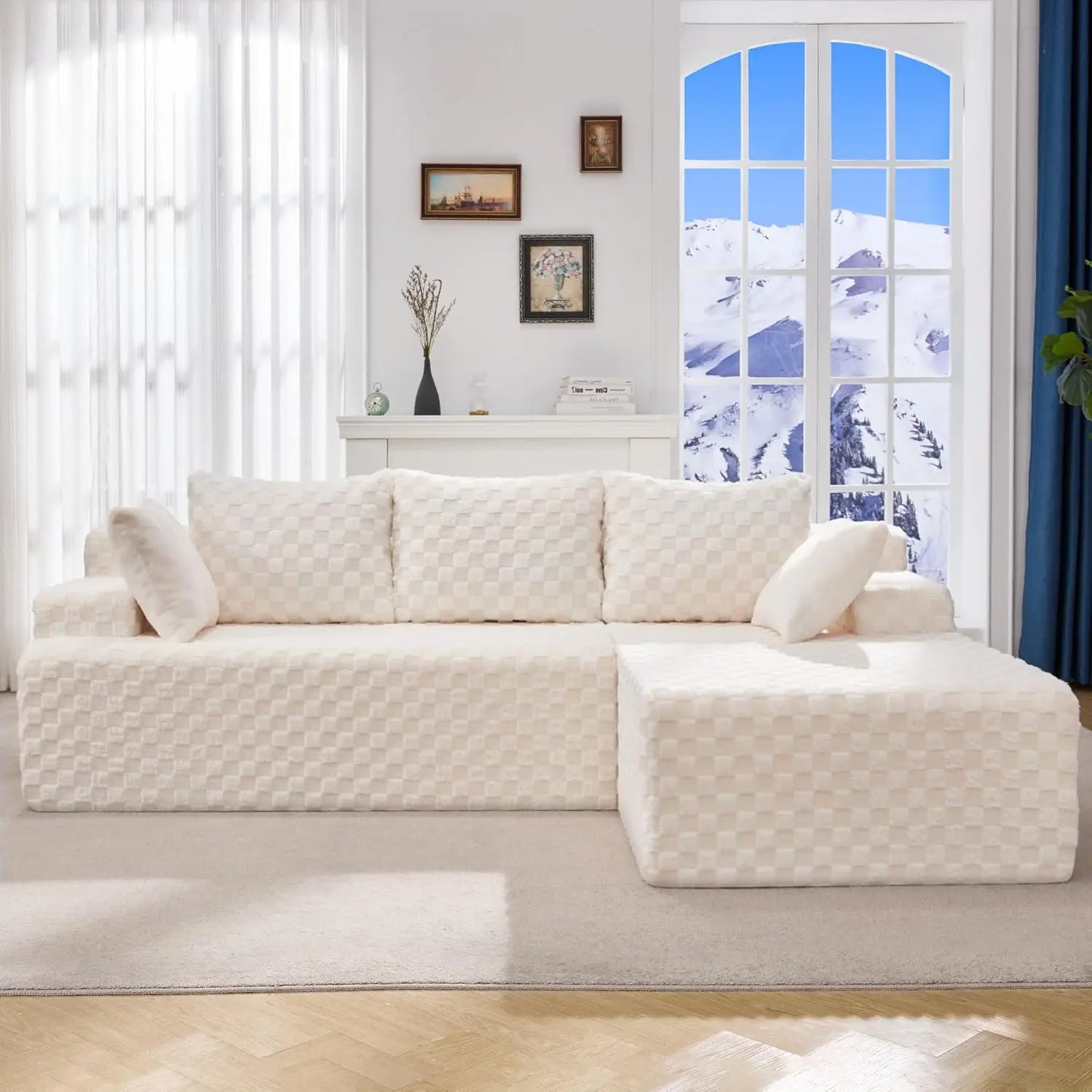 HUANZHUANG Luxury Style Memory Foam 3 Seat L Shaped Sofa