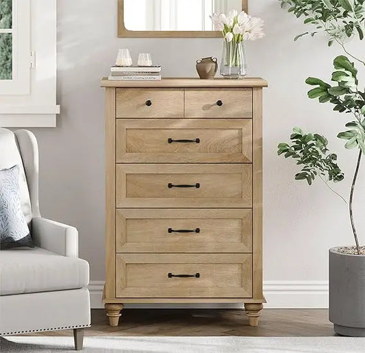 Oak Dresser With 5 Drawers For Bedroom Modern Wood Storage