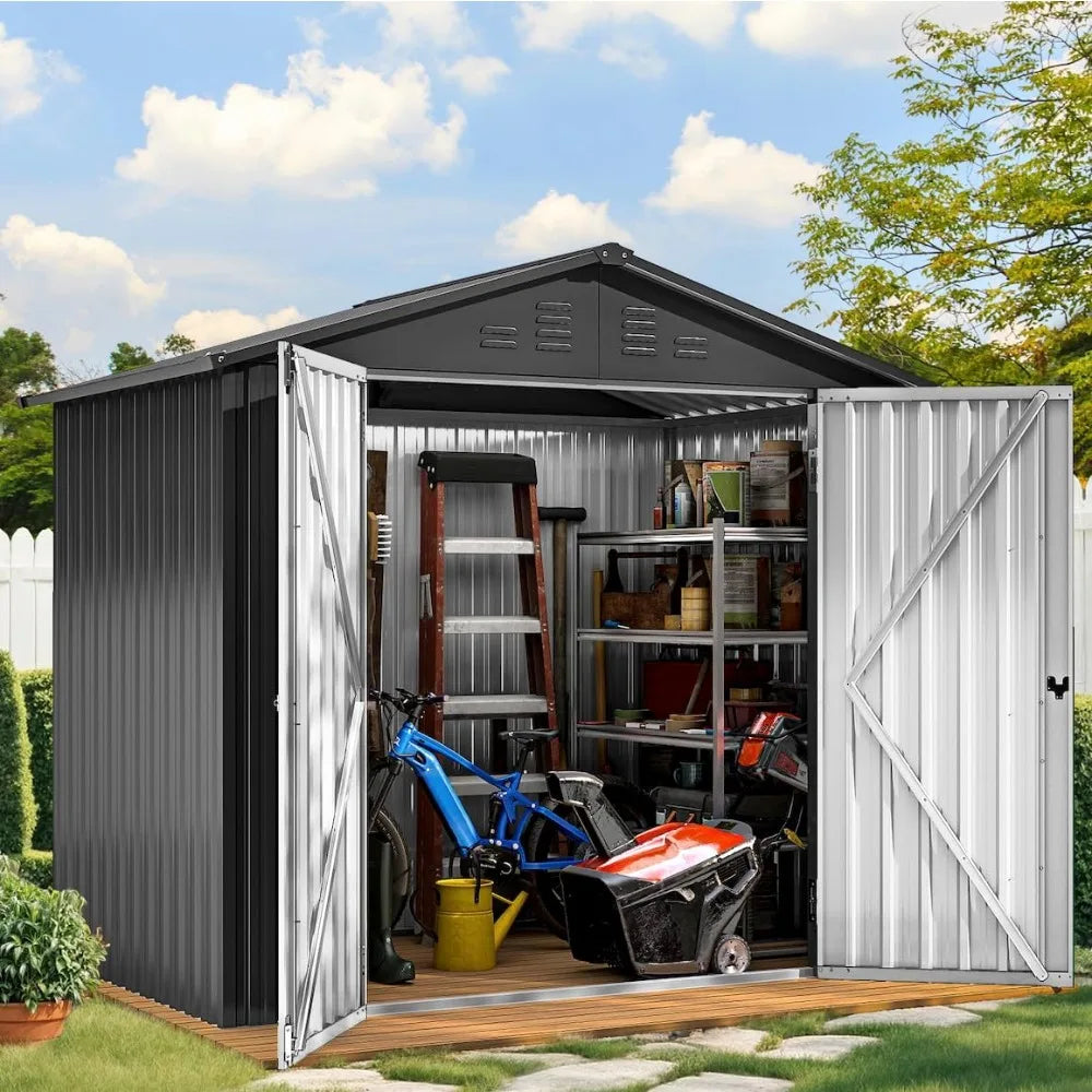 Outdoor Metal Storage Shed Lockable Tool Locker Weatherproof With Ventilation For Equipment And Mowers