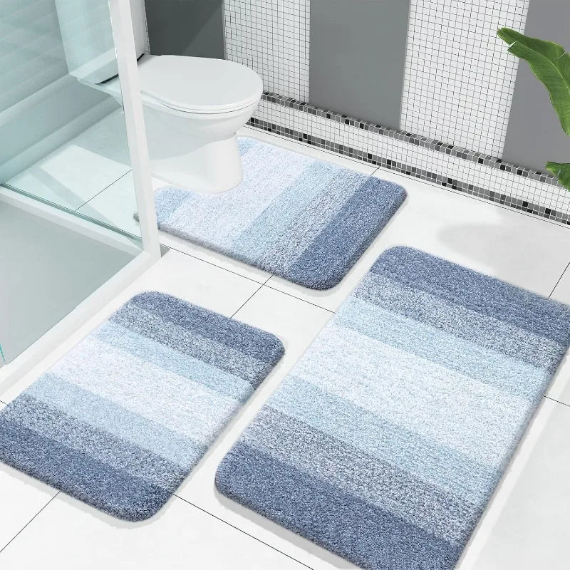 Microfiber Bath Rug Set 3 Piece With U Shaped Mats