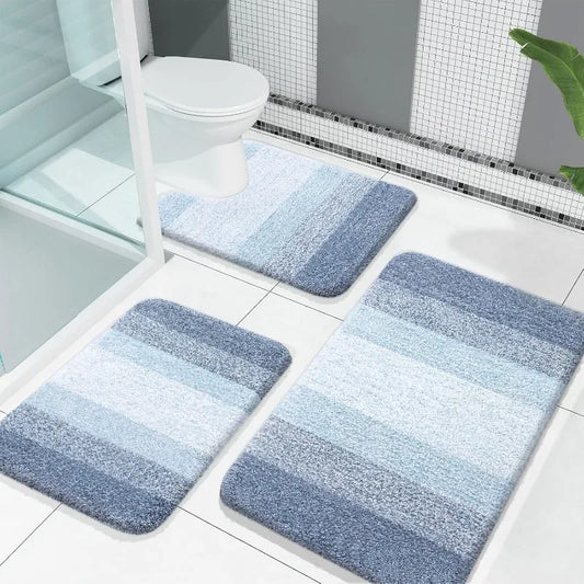 Microfiber Bath Rug Set 3 Piece With U Shaped Mats