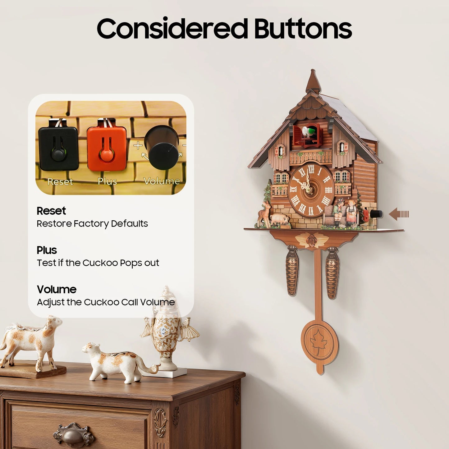 German Style Cuckoo Clock With Bird Chime Battery Operated