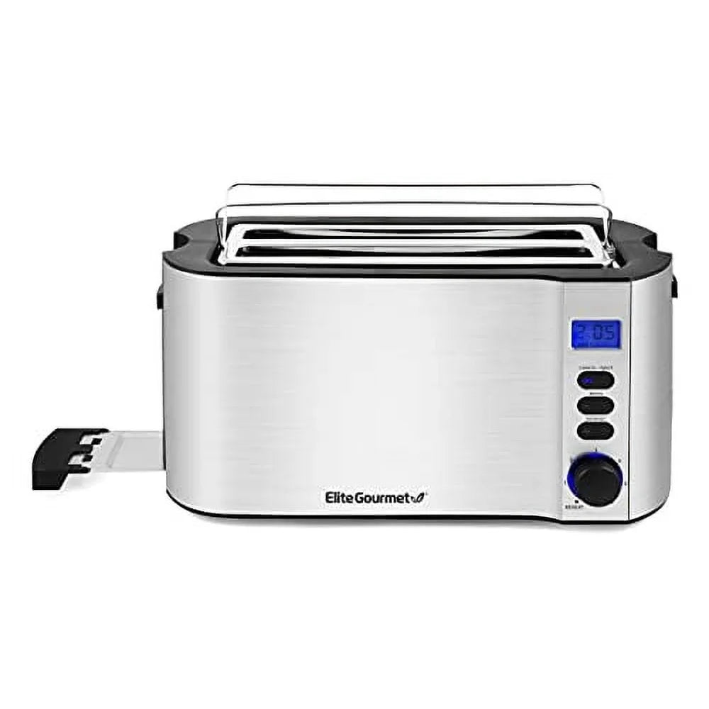 XMSJ 4 Slice Digital Stainless Steel Long Slot Toaster With LED Display Bagel Defrost Timer Auto Pop