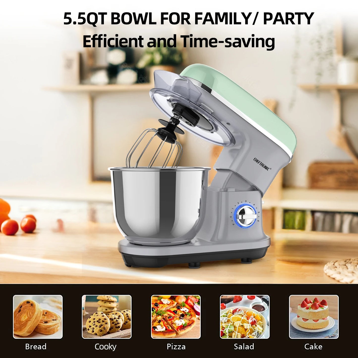 Cheftronic Tilt Head Stand Mixer 500W 6 Speed US Plug