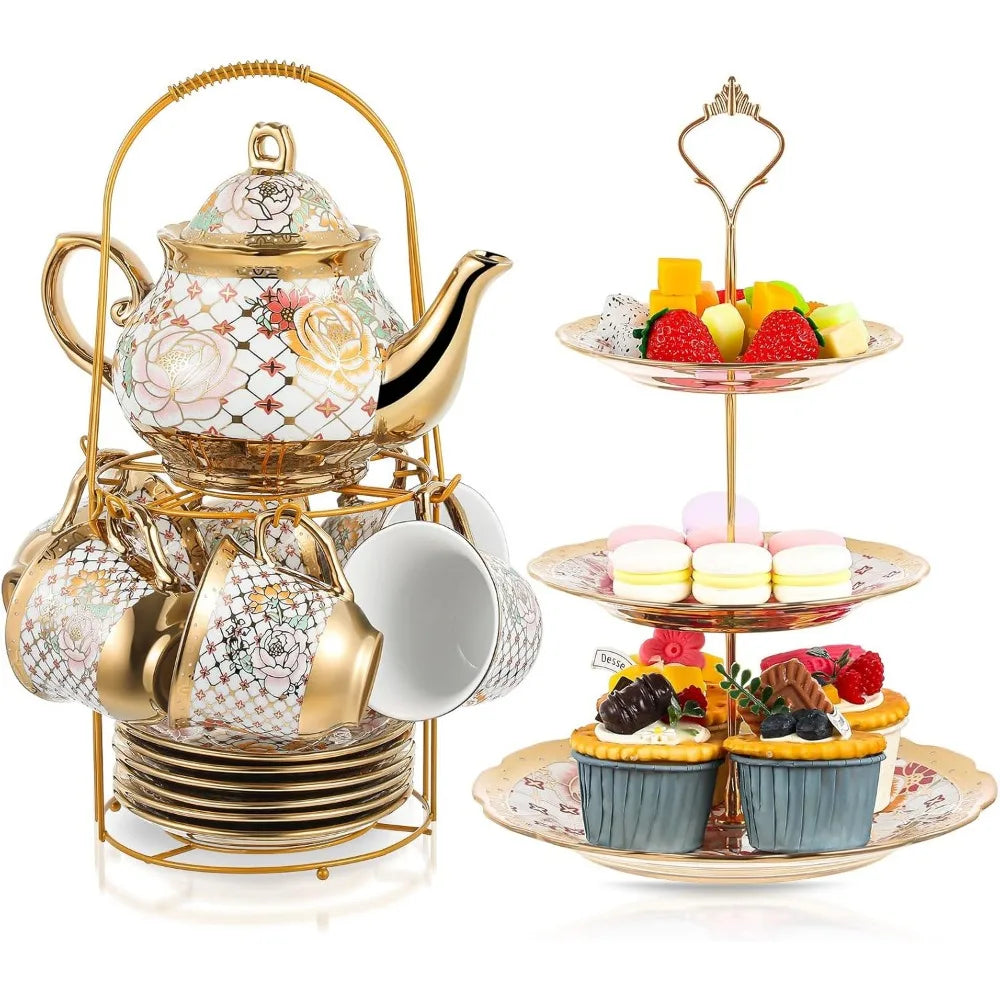 Zhejiang Porcelain Tea Set With 3-Tier Cake Stand