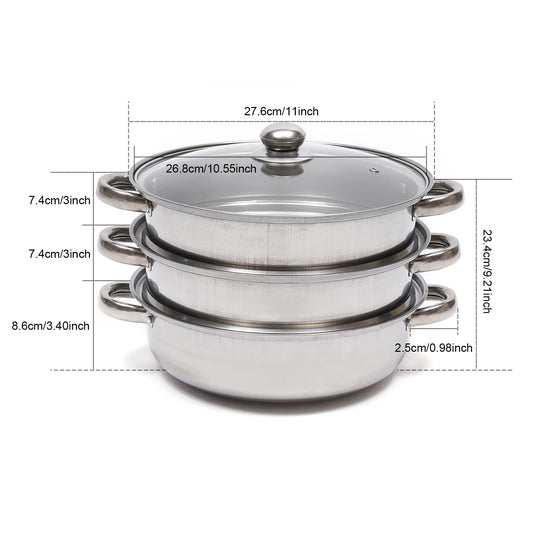 Stainless Steel Three Tier Steamer Pot Multi Function Cooker