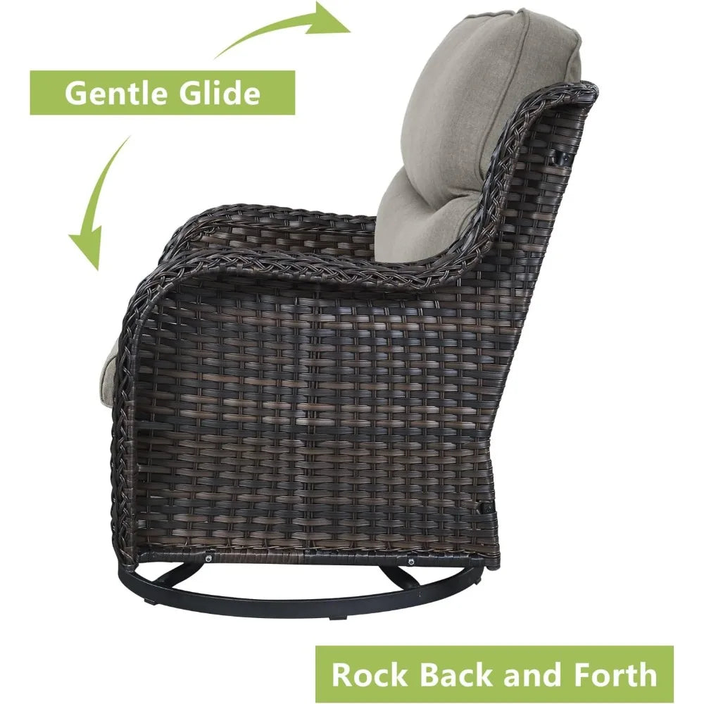 Wicker Rocking Chair Set Outdoor Patio Rattan Lounge For Garden