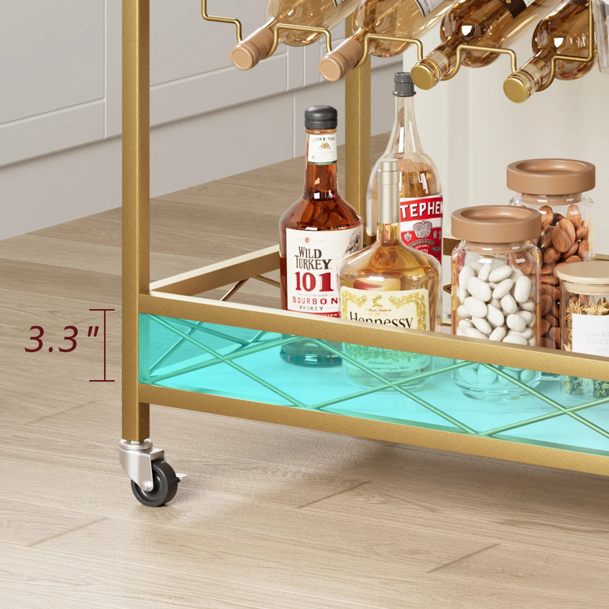 Hign-concerned Modern 2-Tier Rolling Bar Cart with Glass Holder