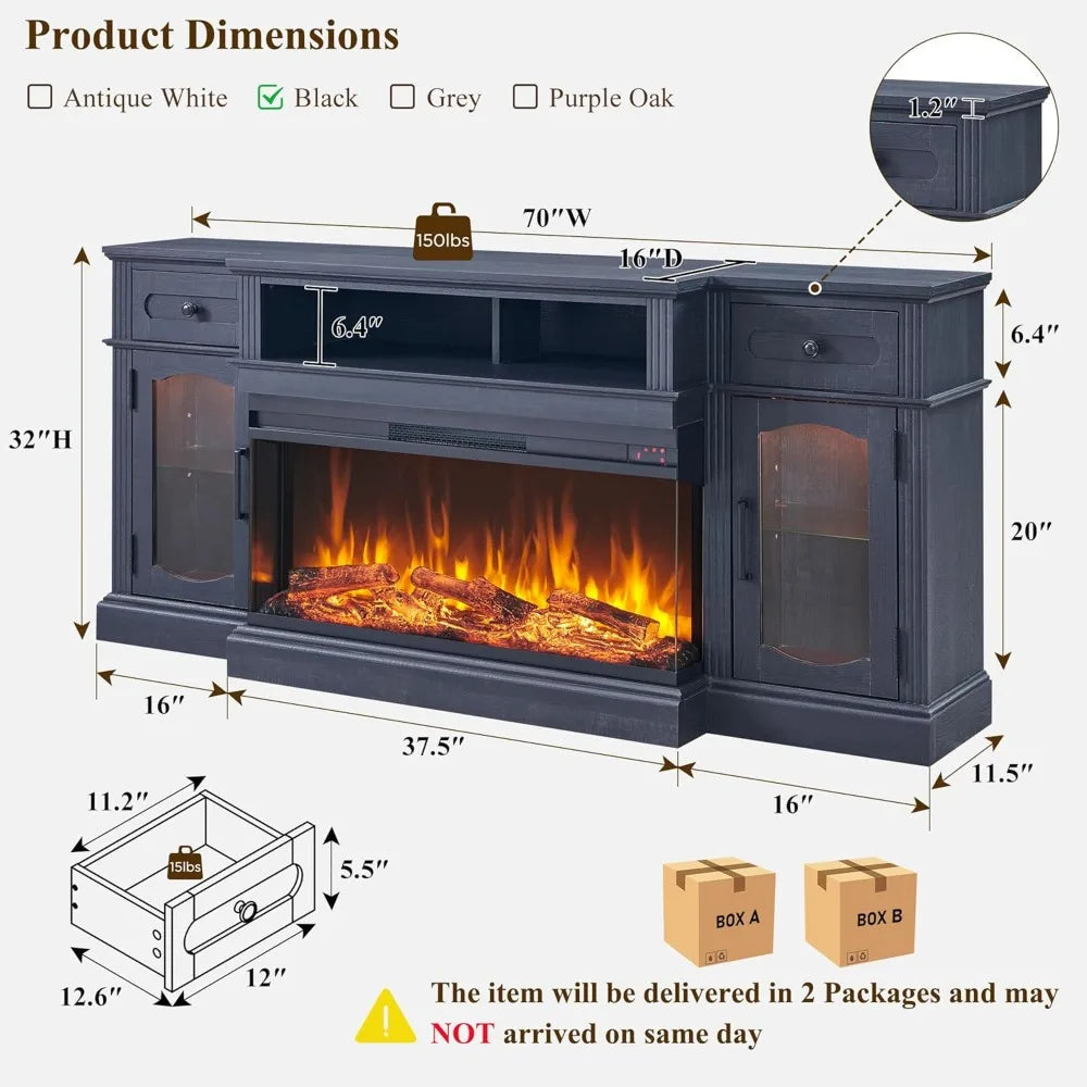 LZJV Farmhouse Electric Fireplace TV Stand Entertainment Center