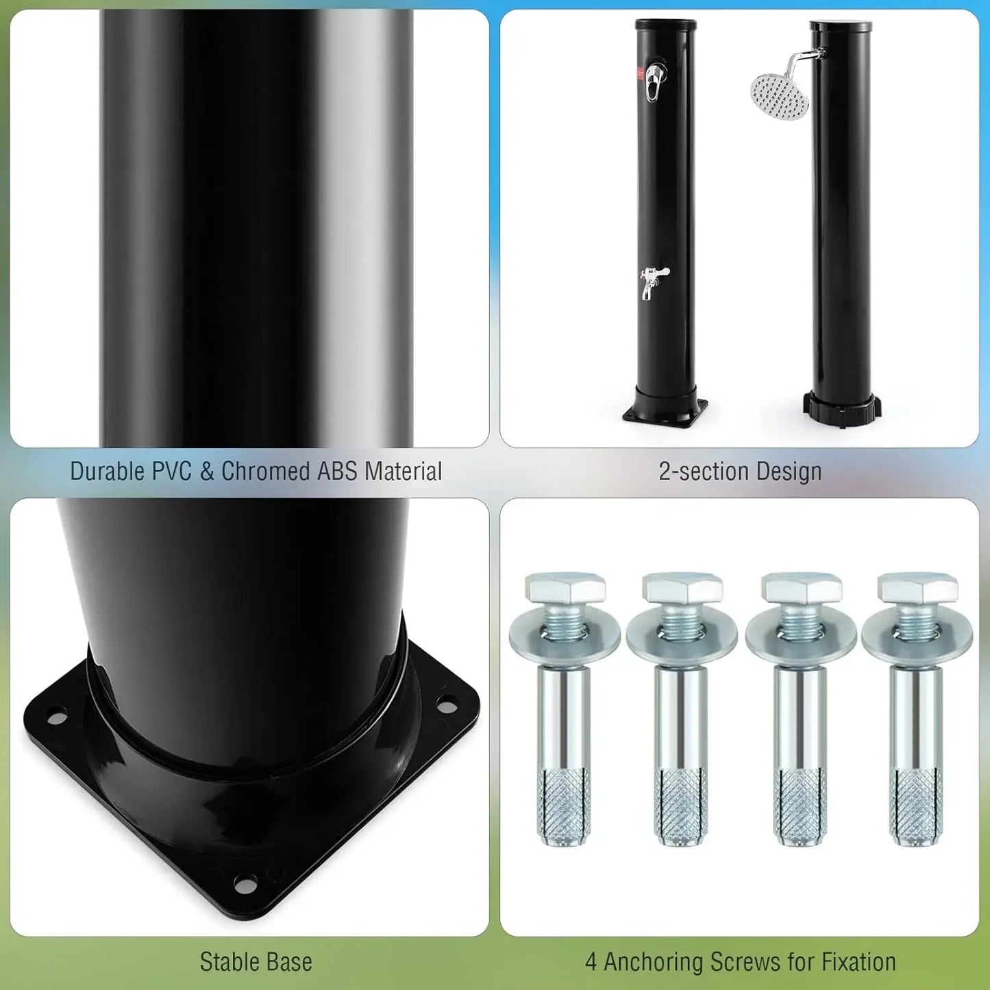 XMSJ Solar Heated Outdoor Shower Freestanding Garden Pool Shower With Rotating Head And Temperature Control