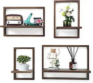 Square Floating Shelves,Wall Plants Holder,Bathroom Wall Decor,Framed Decorative Shelf Black,Modern Chic Set of 2 for Living Ro