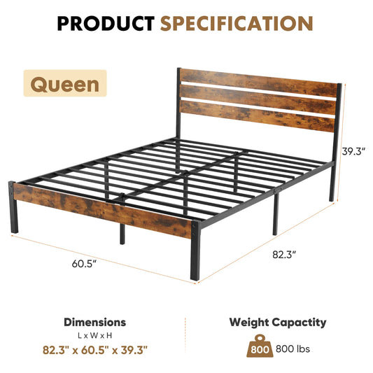 JHK Metal Platform Bed Frame With Headboard And Footboard