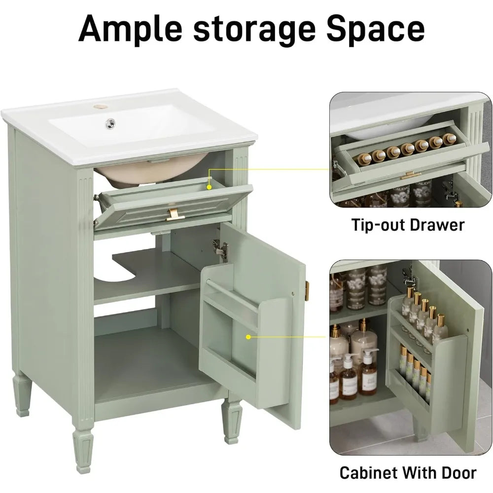 Premium Solid-Wood Modern Vanity With Sink Soft-Close Tilt-Out Drawer Adjustable-Shelf