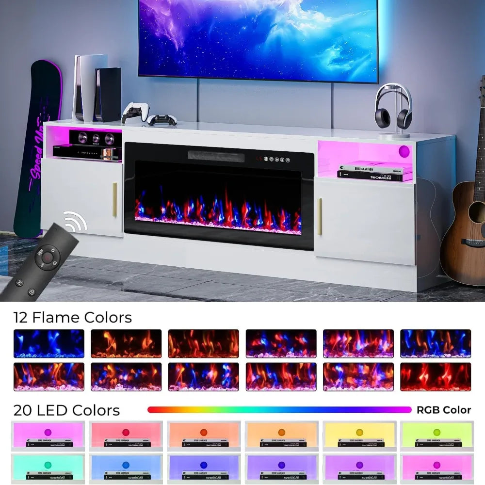 ZHUXIANG TV Stand With Fireplace Electric Entertainment Console