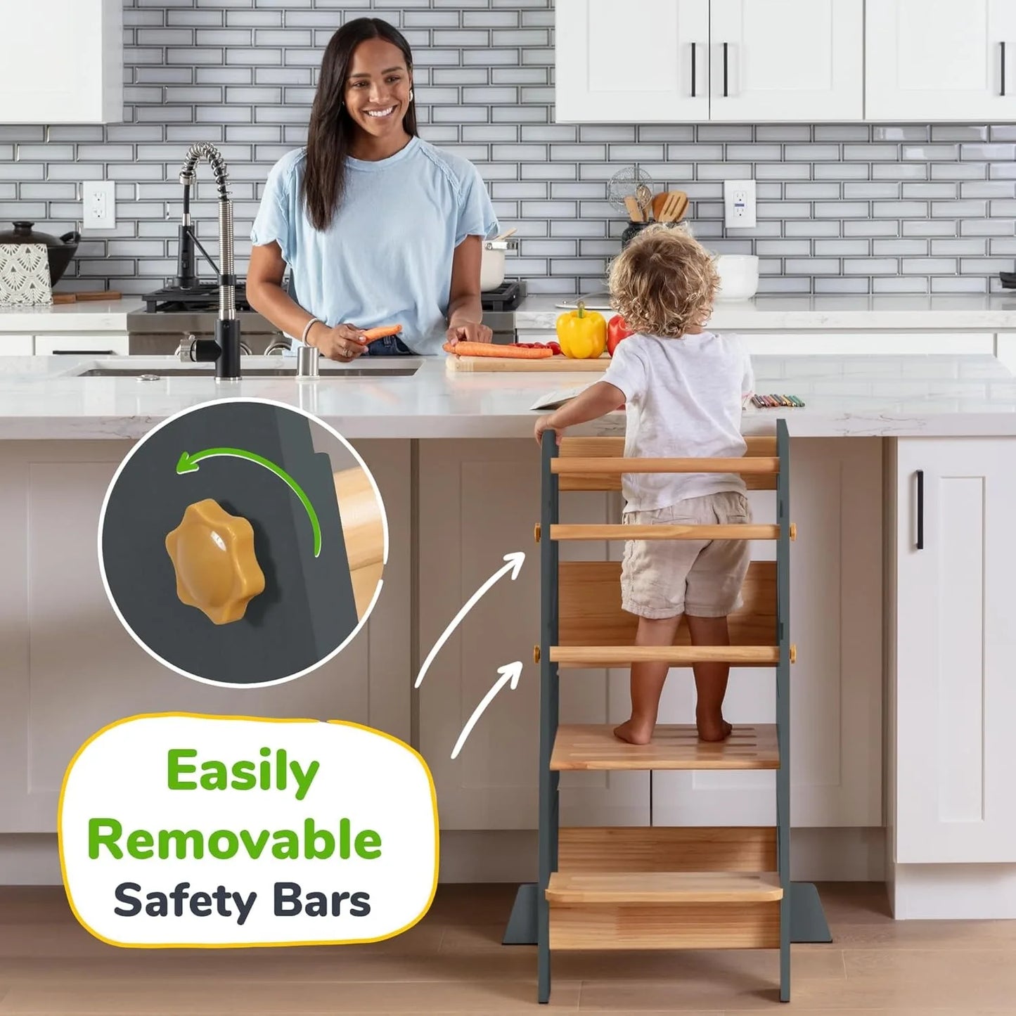 Adjustable Height Toddler Kitchen Stool Helper For Learning