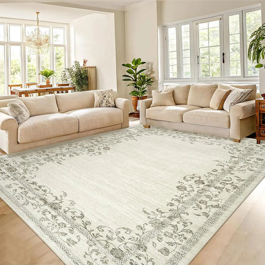 HiMISS Floral Border Washable Area Rug For Living Room