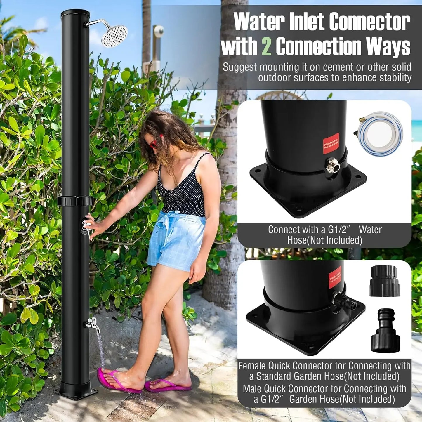 XMSJ Solar Heated Outdoor Shower Freestanding Garden Pool Shower With Rotating Head And Temperature Control