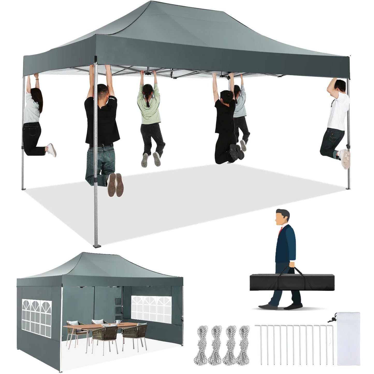 COBIZI Heavy Duty Pop Up Canopy Tent With Sidewalls