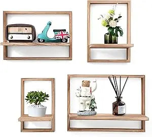 Square Floating Shelves,Wall Plants Holder,Bathroom Wall Decor,Framed Decorative Shelf Black,Modern Chic Set of 2 for Living Ro