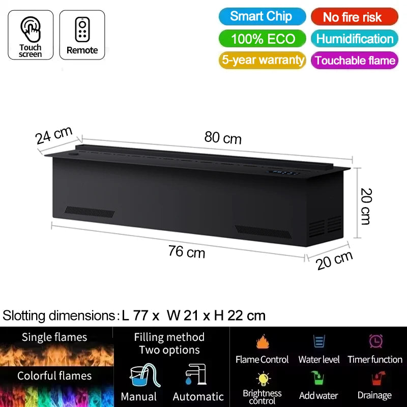 AFLYEVER Smart Water Vapor Fireplace 3D Flame Effect EnvironmentallyFriendly Humidifier