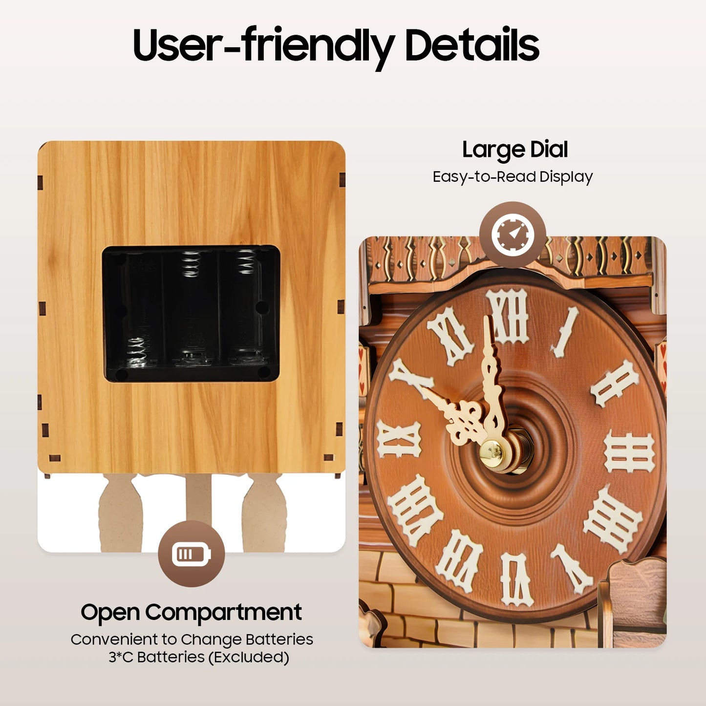 German Style Cuckoo Clock With Bird Chime Battery Operated