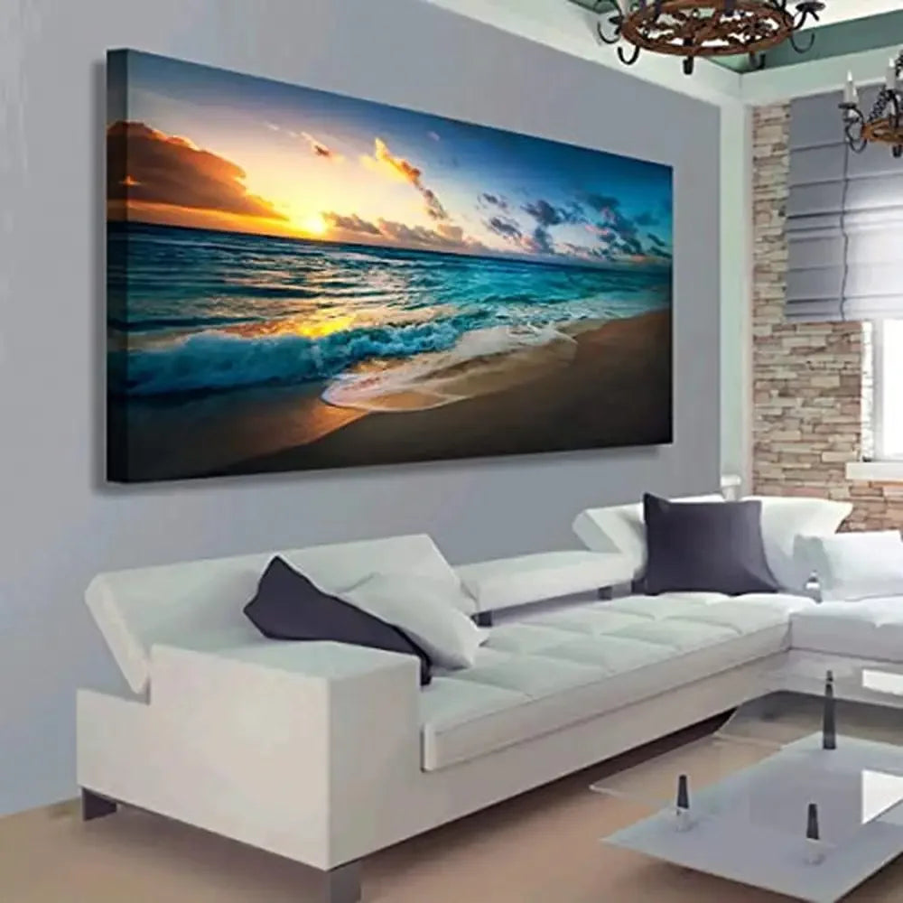 XMSJ Ocean Sunset Canvas Wall Art Seascape Beach Decor Print