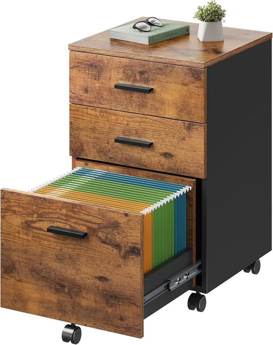 3 Drawer Wood Mobile Filing Cabinet for Office Use