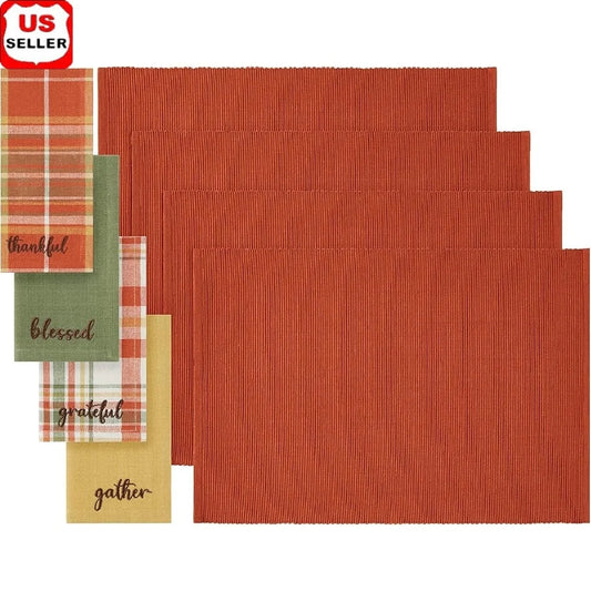 XMSJ Premium Autumn Cotton Napkin And Placemats EightPiece Thanksgiving Decorations