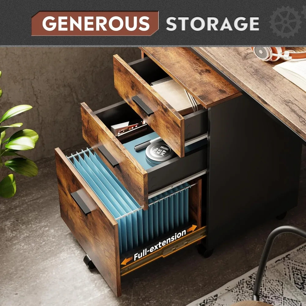 3 Drawer Wood Mobile Filing Cabinet for Office Use