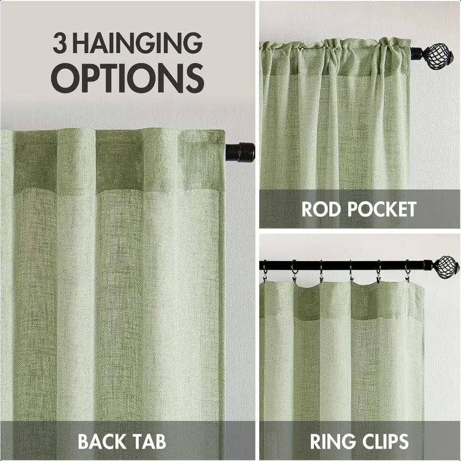 Function Linen Curtains Soft Textured Window Drapes for Living Room