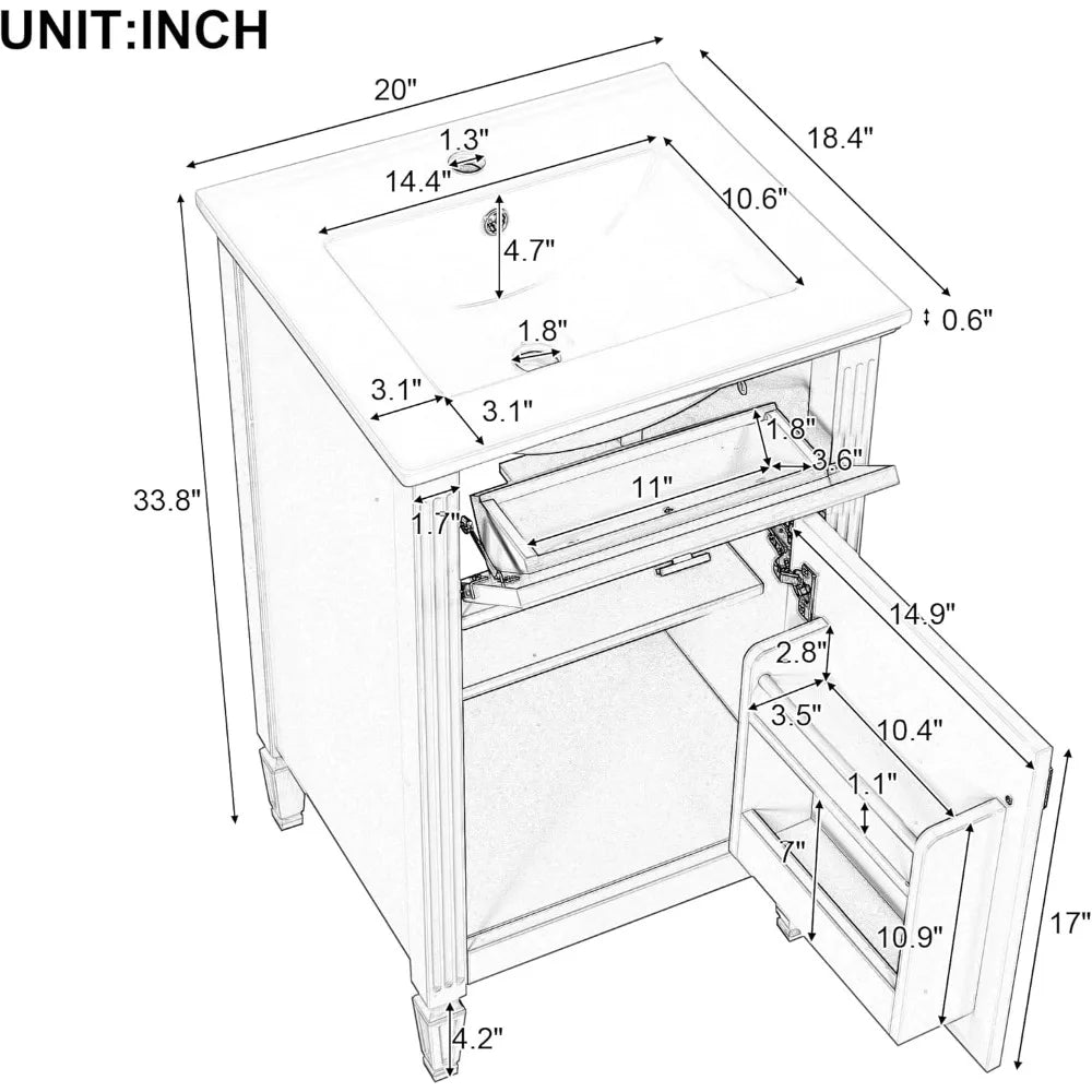 Premium Solid-Wood Modern Vanity With Sink Soft-Close Tilt-Out Drawer Adjustable-Shelf