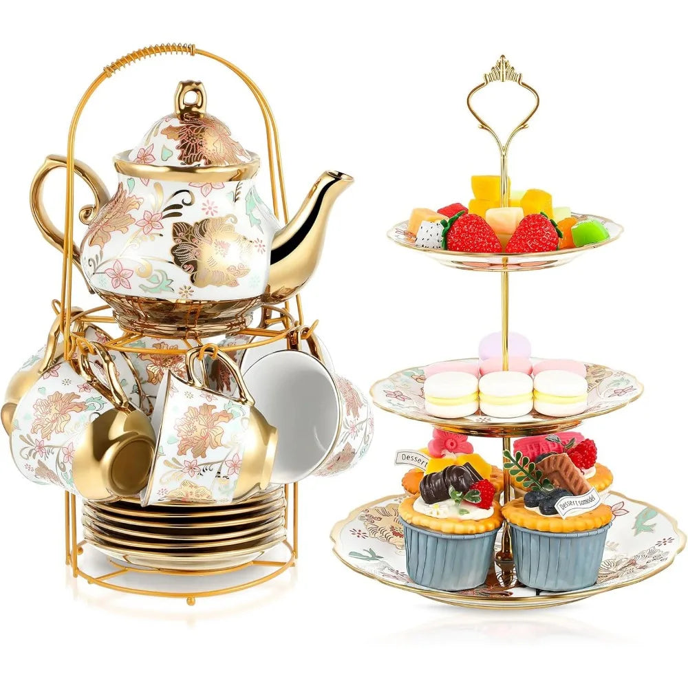 Zhejiang Porcelain Tea Set With 3-Tier Cake Stand