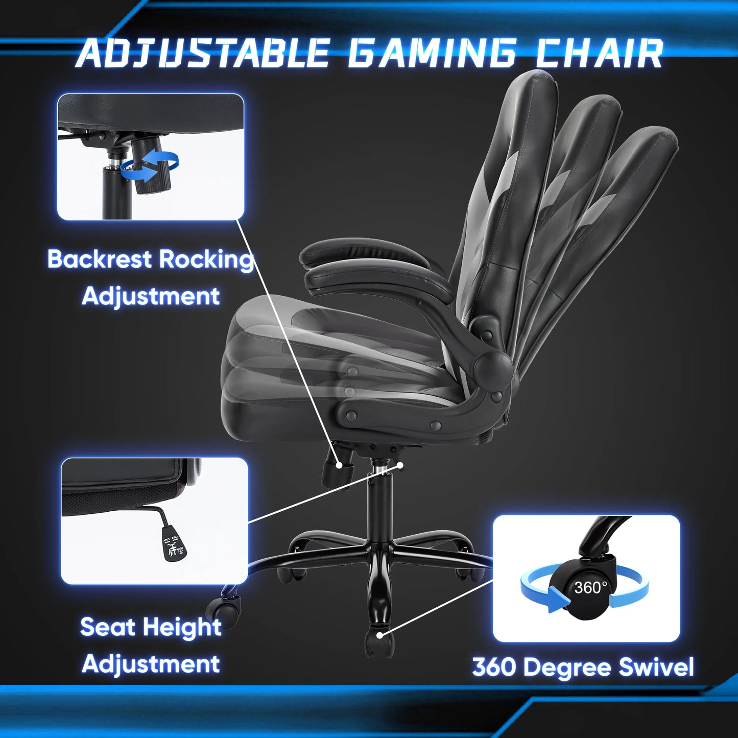 JHK Ergonomic Office Chair With Adjustable PU Leather Armrests