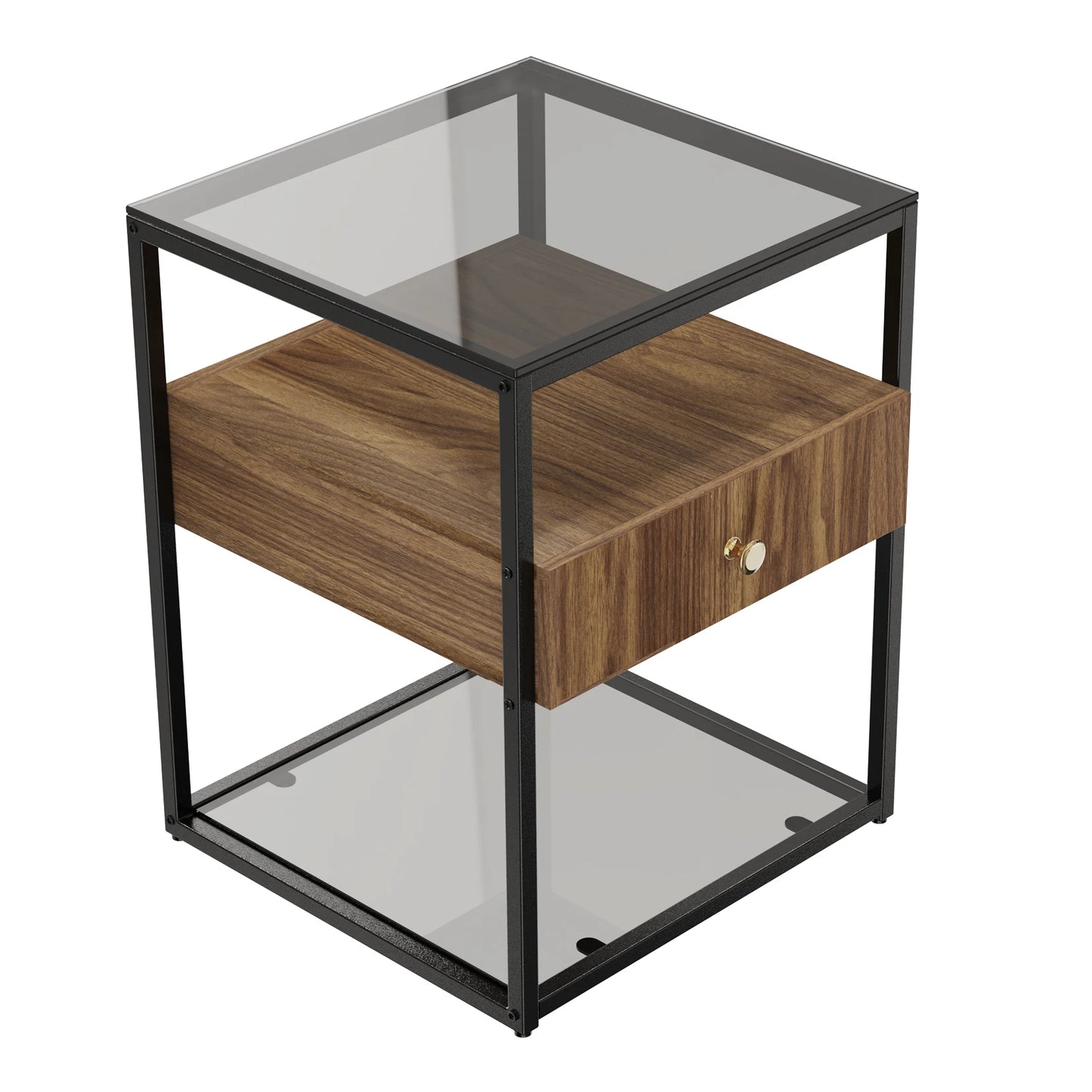 Drawer Tempered Glass Nightstand With Drawer And Shelf