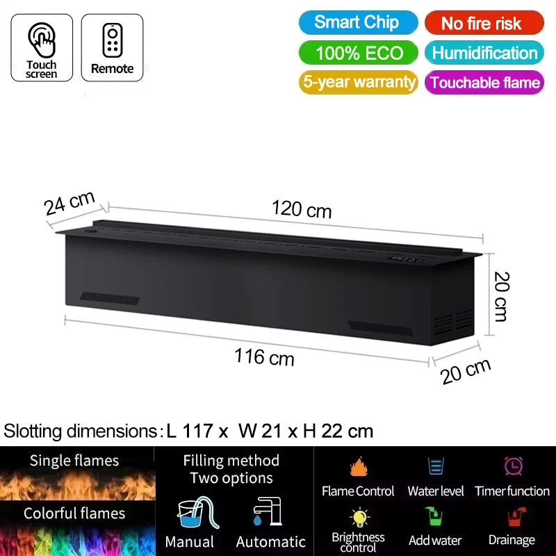 AFLYEVER Smart Water Vapor Fireplace 3D Flame Effect EnvironmentallyFriendly Humidifier