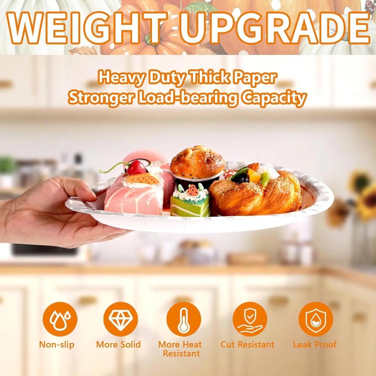 Autumn Disposable Oval Paper Plates Set 50 Count For Festive Fall Gatherings And Parties